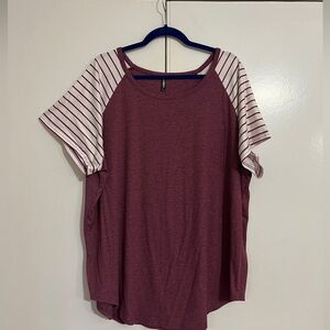 Maroon shirt with cap sleeve detail